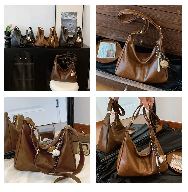 Large Capacity Brown Leather Shoulder Bag for Women — feature 9