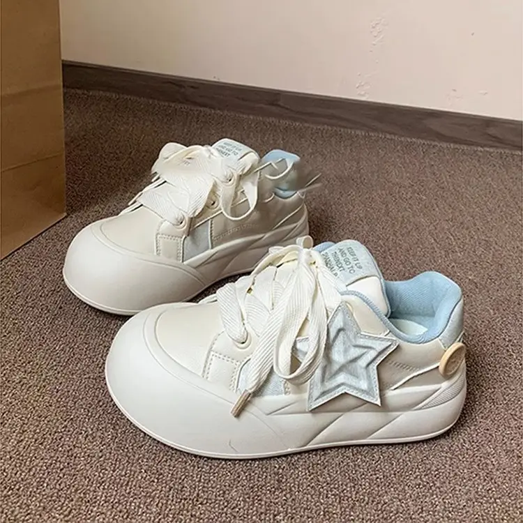 2025 New Summer White Shoes for Women, Cute Thick-Soled Casual Versatile Milky Big-Toe Bread Shoes, Round-Toe Sneakers - Image 5