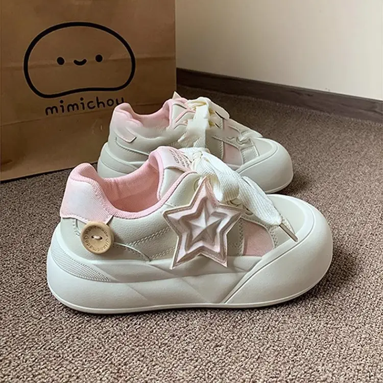 2025 New Summer White Shoes for Women, Cute Thick-Soled Casual Versatile Milky Big-Toe Bread Shoes, Round-Toe Sneakers - Image 2