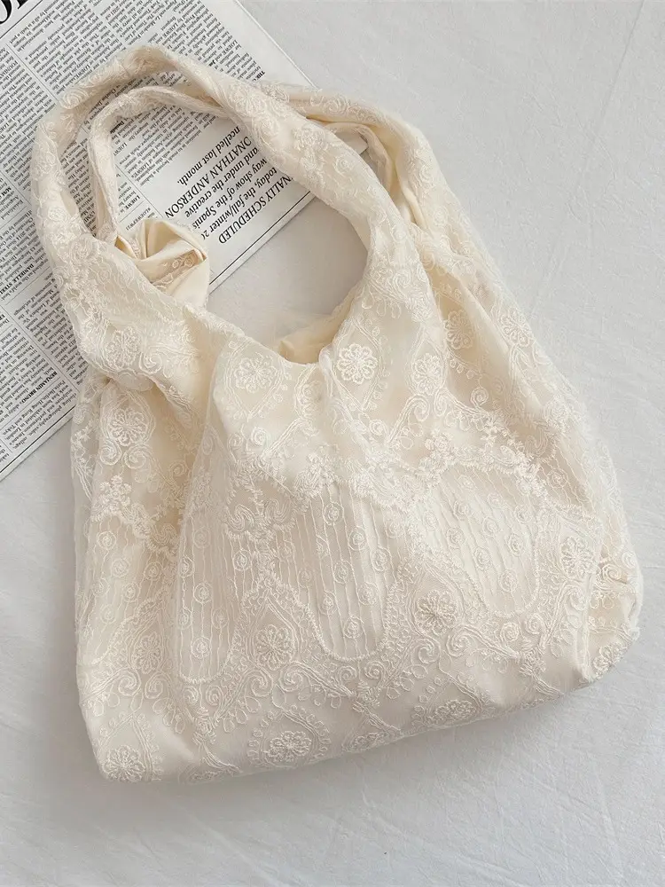 Korean Lace Shoulder Bag for Women Cream - Image 2
