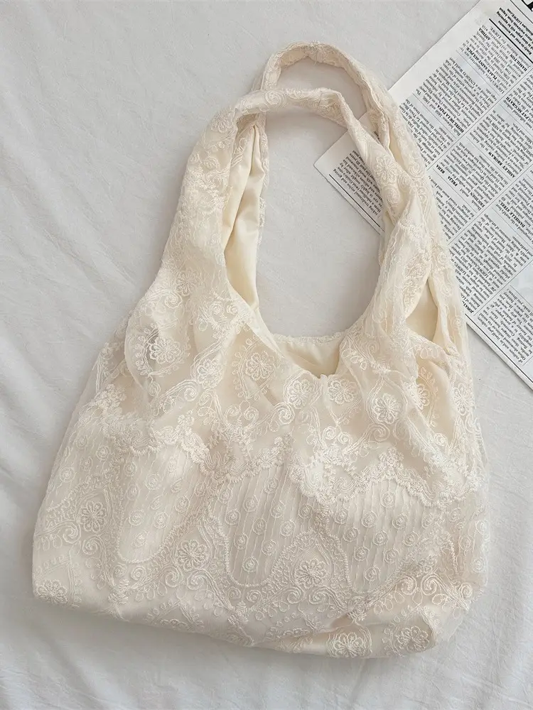 Korean Lace Shoulder Bag for Women Cream - Image 4