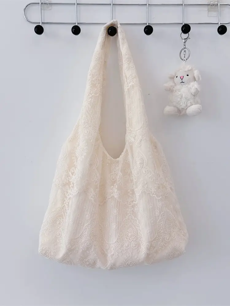 Korean Lace Shoulder Bag for Women Cream - Image 6