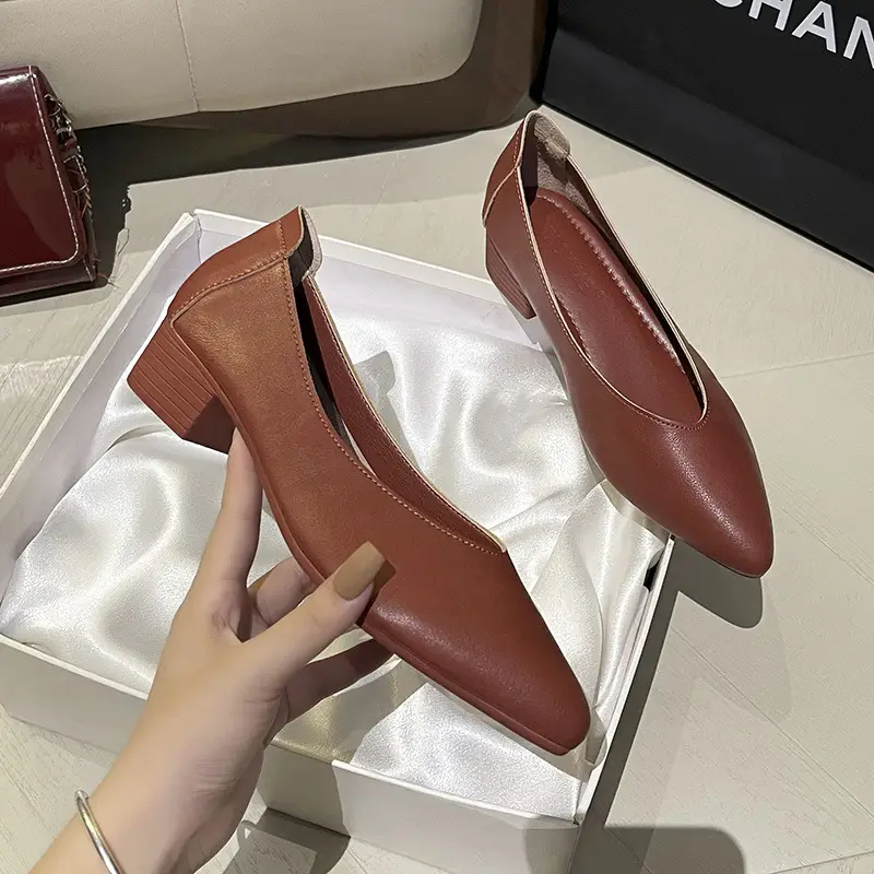 Popular Single Shoes with Chunky Heels, 2025 New Versatile Fairy-Style Loafers, Shallow Mid-Heel Shoes, Mother's Size Women's Shoes, Granny Shoes, Versatile - Image 9