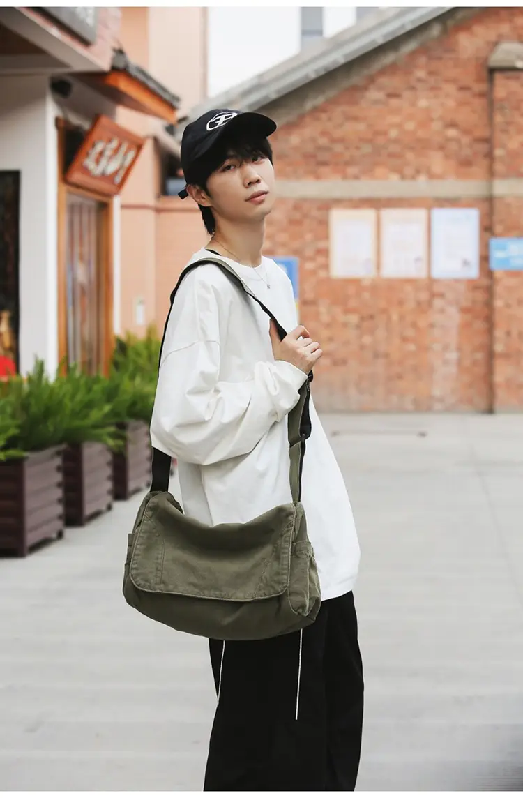 Washed Canvas Crossbody Bag Men Japanese Style Large Capacity — feature 17