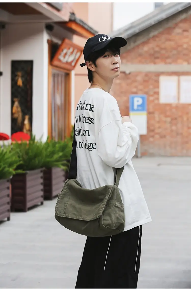 Washed Canvas Crossbody Bag Men Japanese Style Large Capacity — feature 19
