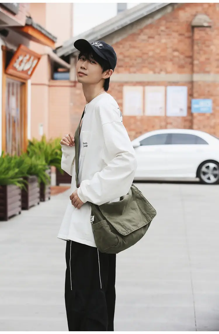 Washed Canvas Crossbody Bag Men Japanese Style Large Capacity — feature 21