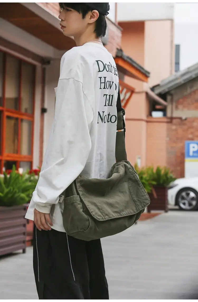 Washed Canvas Crossbody Bag Men Japanese Style Large Capacity — feature 22