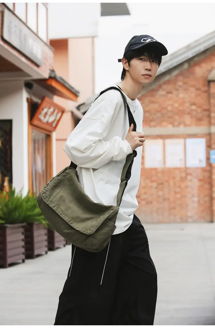 Washed Canvas Crossbody Bag Men Japanese Style Large Capacity — feature 23