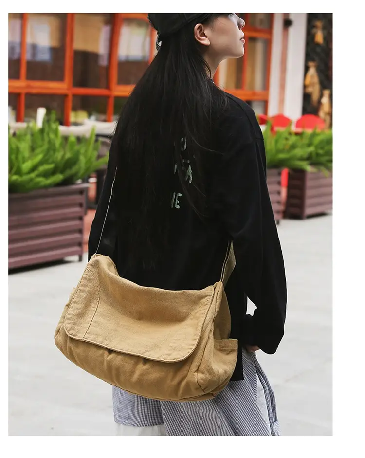 Washed Canvas Crossbody Bag Men Japanese Style Large Capacity — feature 8