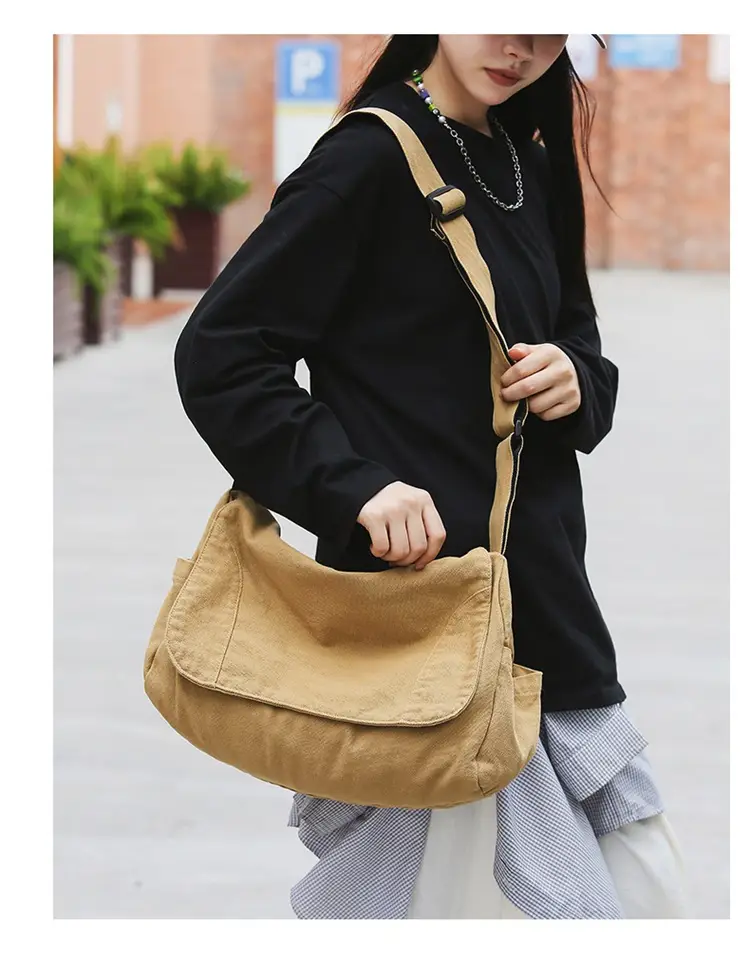 Washed Canvas Crossbody Bag Men Japanese Style Large Capacity — feature 9