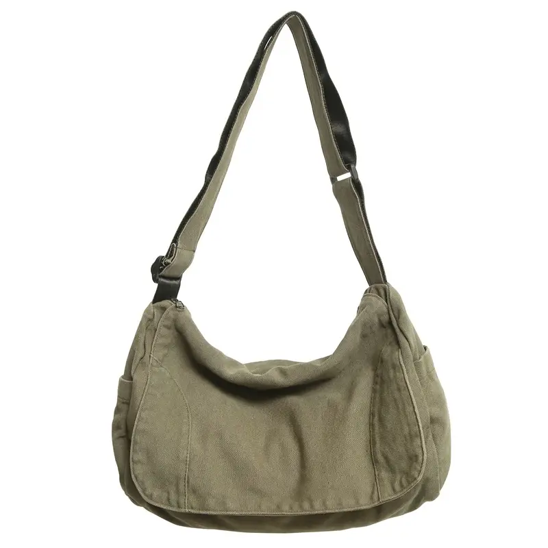 Washed Canvas Crossbody Bag Men Japanese Style Large Capacity - Image 4