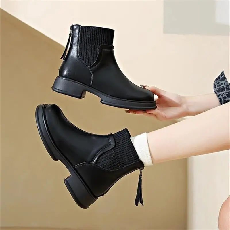 Thick-soled socks boots women's 2024 autumn and winter new British style nude boots rear zipper short boots thin boots soft leather martin boots - Image 4