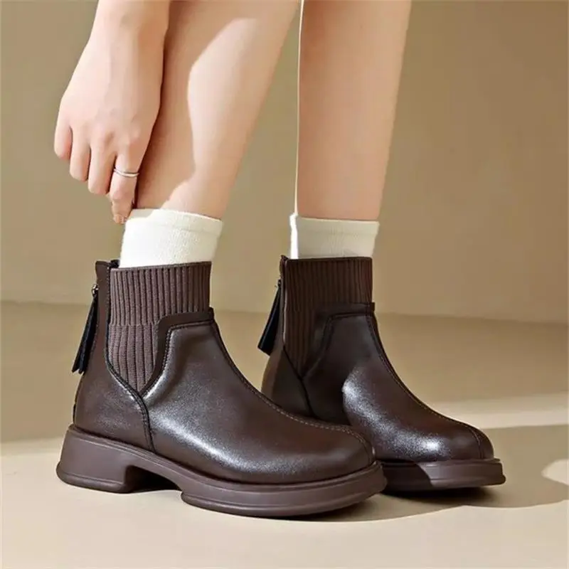 Thick-soled socks boots women's 2024 autumn and winter new British style nude boots rear zipper short boots thin boots soft leather martin boots - Image 5