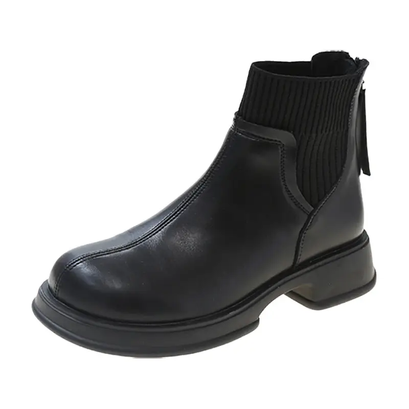 Thick-soled socks boots women's 2024 autumn and winter new British style nude boots rear zipper short boots thin boots soft leather martin boots - Image 7