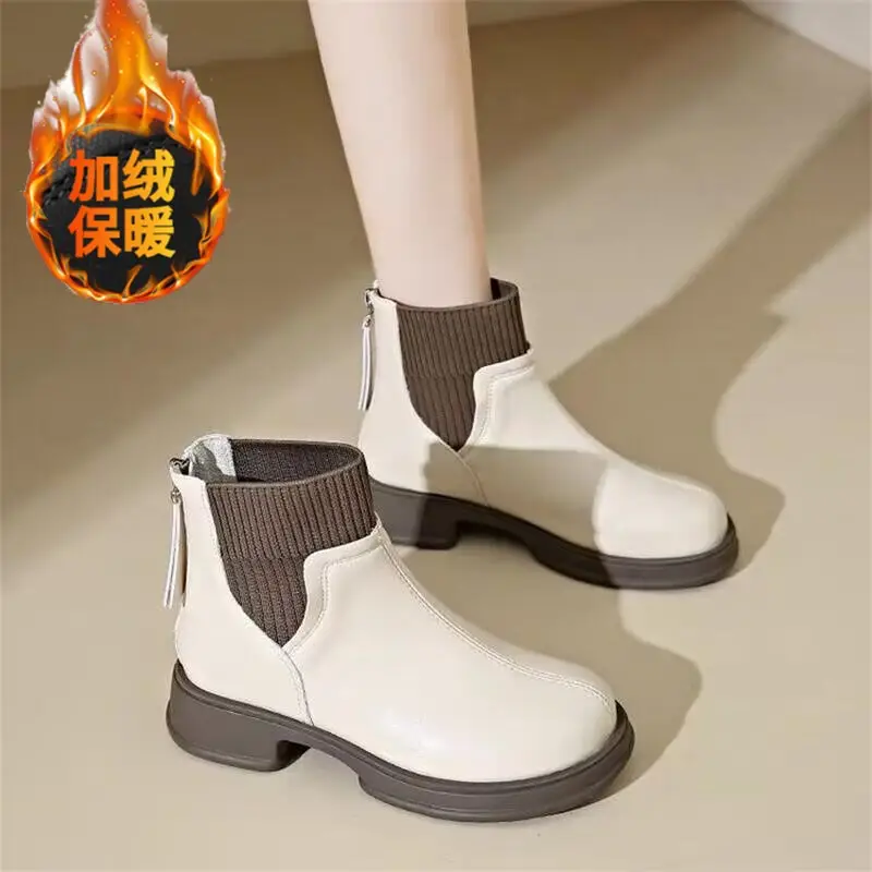 Thick-soled socks boots women's 2024 autumn and winter new British style nude boots rear zipper short boots thin boots soft leather martin boots - Image 2