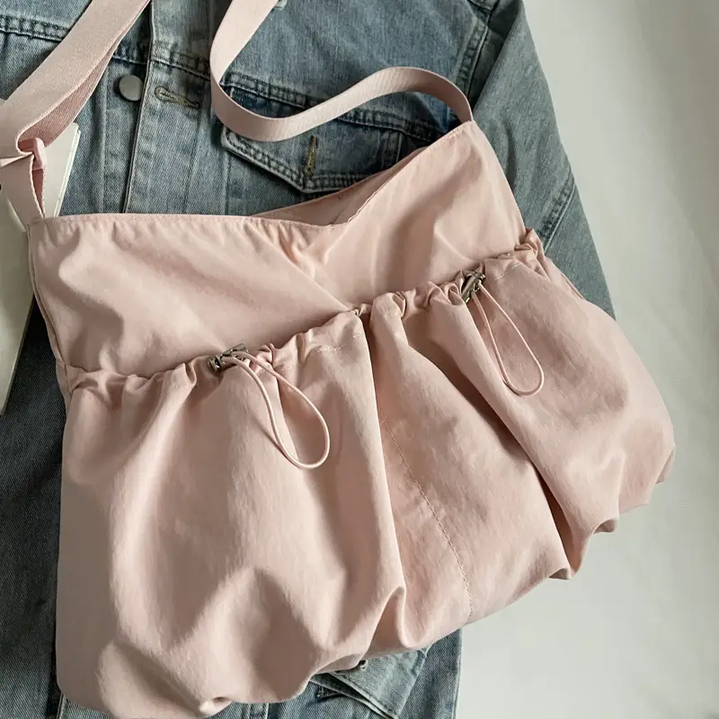 Women's Large Capacity Zip Pleated Shoulder Bag Black - Image 9