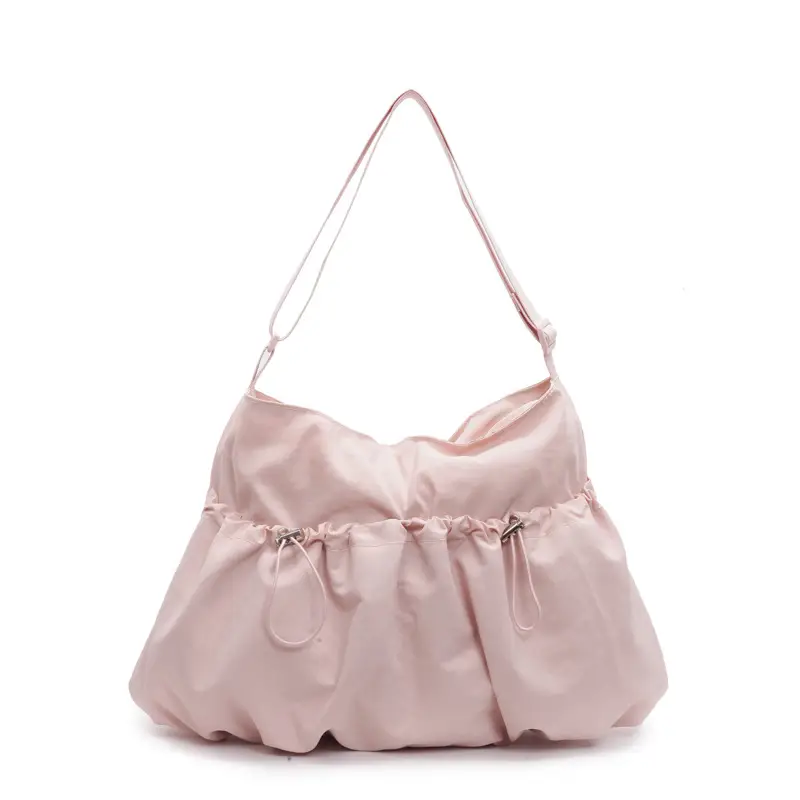 Women's Large Capacity Zip Pleated Shoulder Bag Black - Image 10
