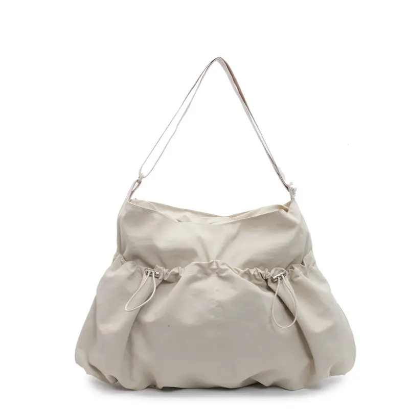 Women's Large Capacity Zip Pleated Shoulder Bag Black - Image 2
