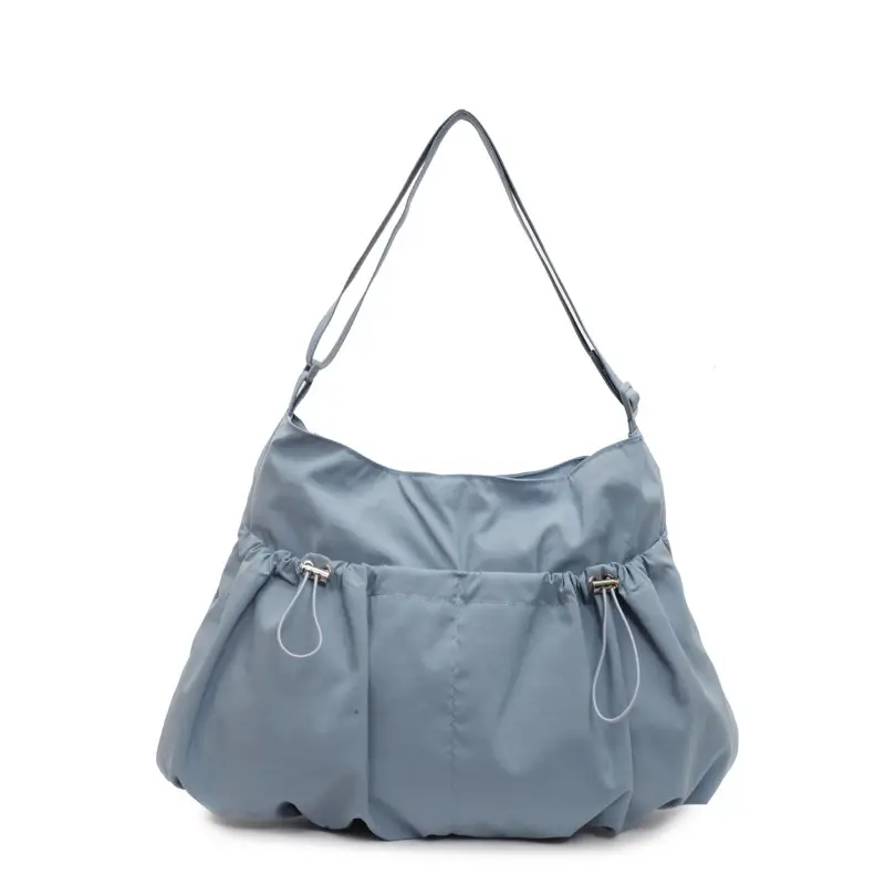 Women's Large Capacity Zip Pleated Shoulder Bag Black - Image 5