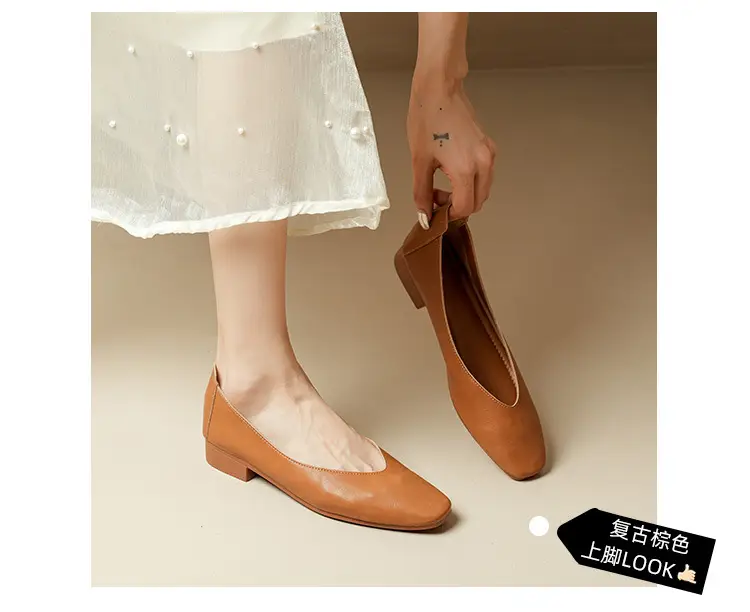 Square-Toe Single Shoes for Women with Chunky Heels, 2025 New Fairy-Style Shallow Mid-Heel Shoes, Mother's Size Women's Shoes, Versatile Granny Shoes — feature 4