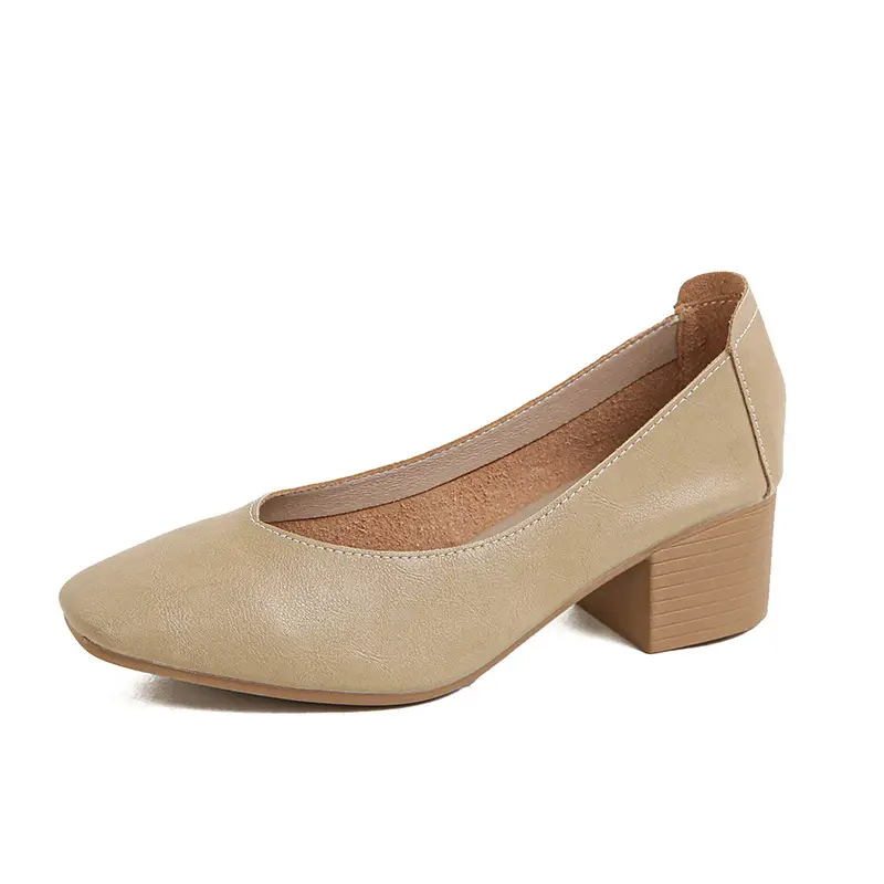 Square-Toe Single Shoes for Women with Chunky Heels, 2025 New Fairy-Style Shallow Mid-Heel Shoes, Mother's Size Women's Shoes, Versatile Granny Shoes - Image 12