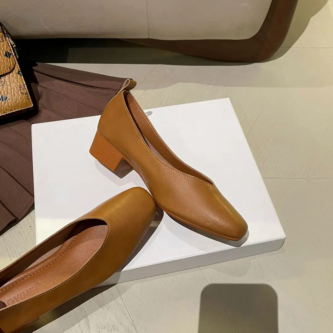 Square-Toe Single Shoes for Women with Chunky Heels, 2025 New Fairy-Style Shallow Mid-Heel Shoes, Mother's Size Women's Shoes, Versatile Granny Shoes - Image 8