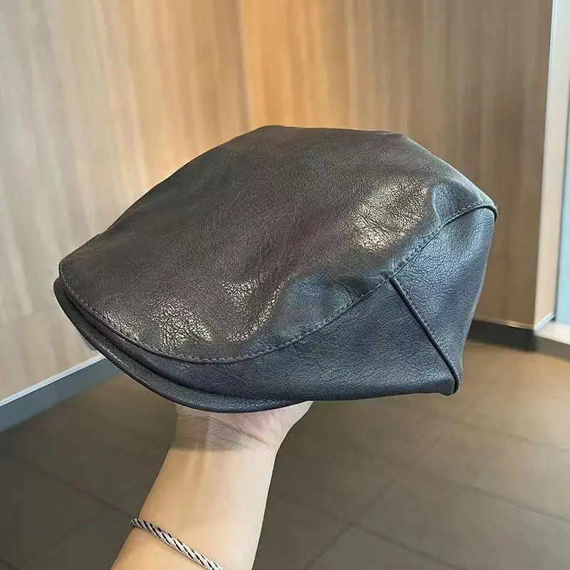 Black PU Leather Anti-Wear Cap for Men Winter — feature 1