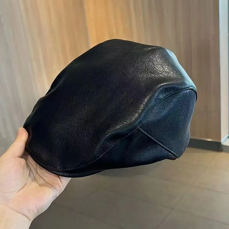 Black PU Leather Anti-Wear Cap for Men Winter — feature 3