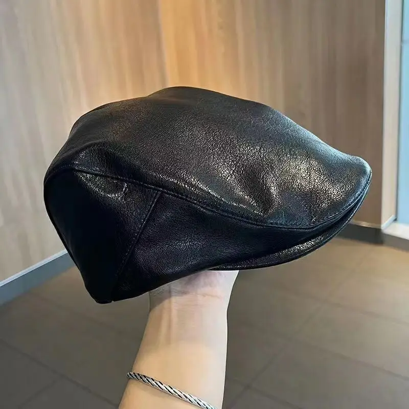 Black PU Leather Anti-Wear Cap for Men Winter — feature 4