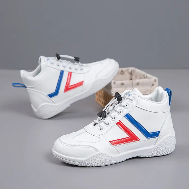 Women White Casual Sneakers with Blue Red Logo