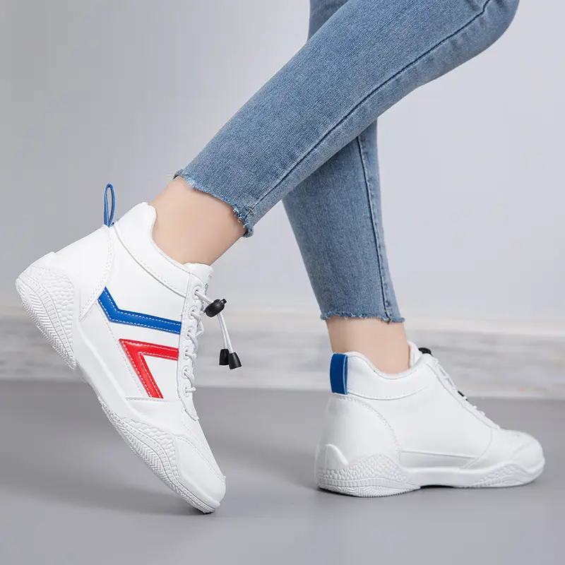 Women White Casual Sneakers with Blue Red Logo