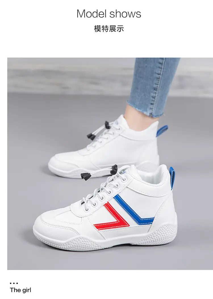 Women White Casual Sneakers with Blue Red Logo — feature 14