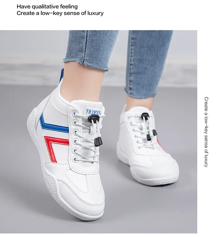 Women White Casual Sneakers with Blue Red Logo — feature 16