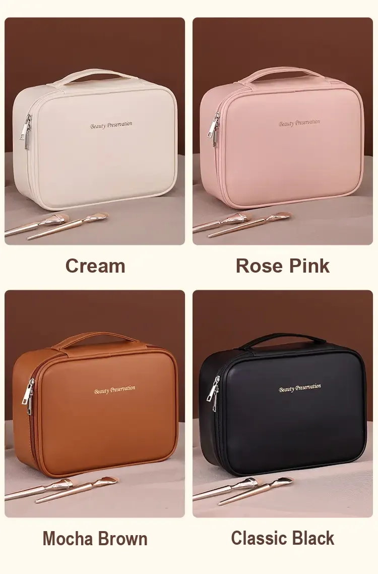 Four colour options shown: milk apricot white, rose pink, mocha brown and classic black.