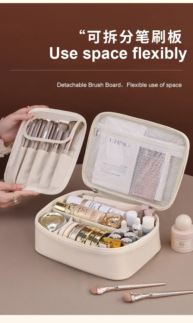 Detachable brush board displayed beside the open divided cosmetic case.