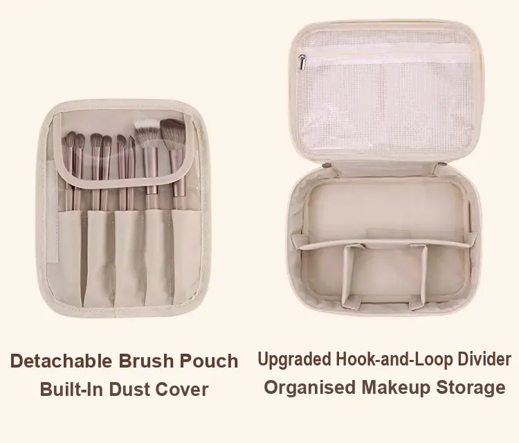 Brush board with dust cover and case interior with removable divider shown separately.