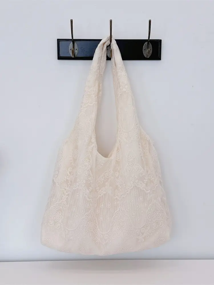 Lace Embroidered Shoulder Bag for Women Cream - Image 5