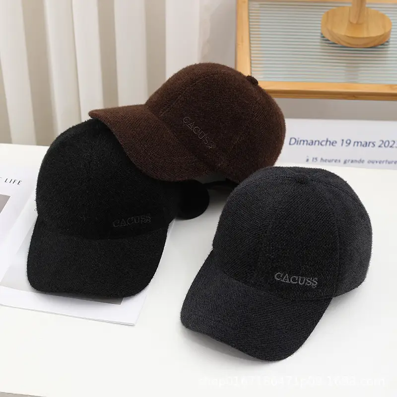 Men Winter Black Velvet Baseball Cap Warm Outdoor - Image 4