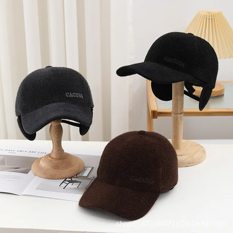 Men Winter Black Velvet Baseball Cap Warm Outdoor - Image 5