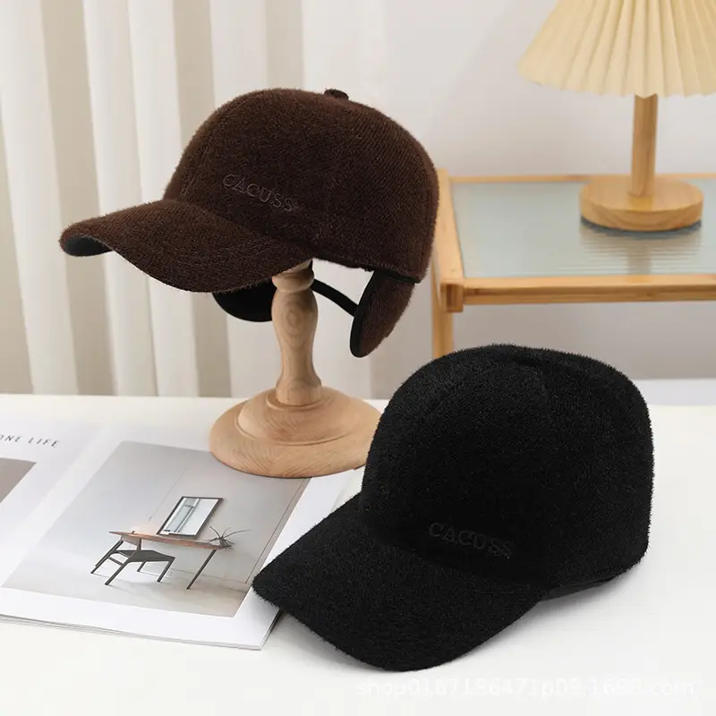 Men Winter Black Velvet Baseball Cap Warm Outdoor - Image 6