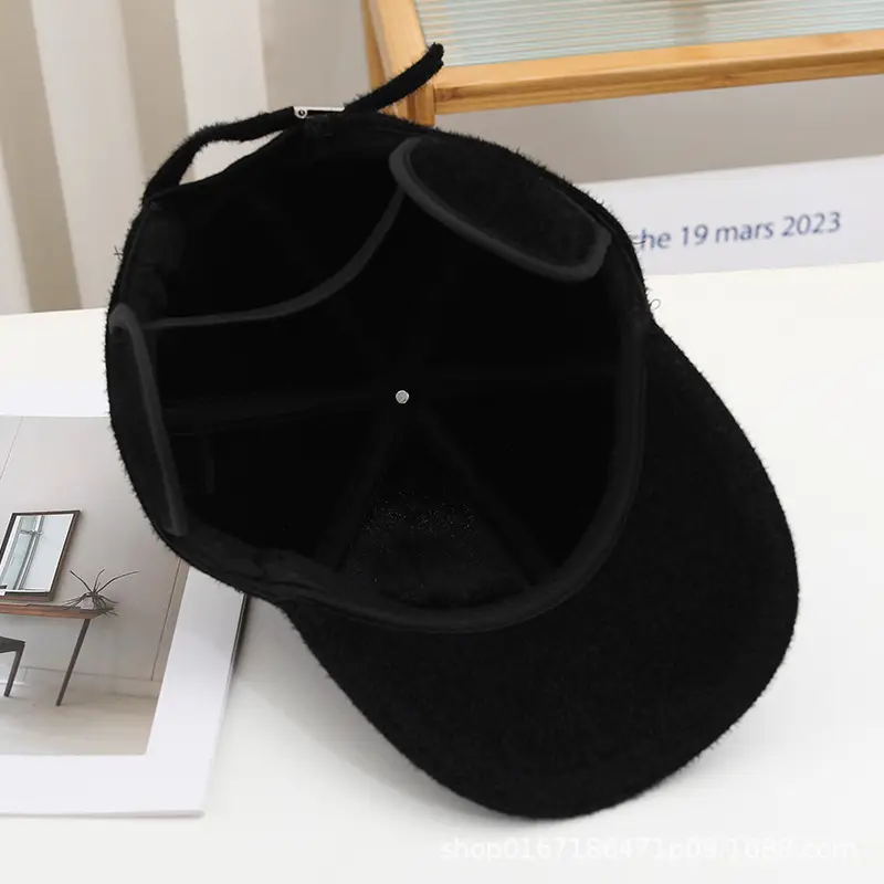 Men Winter Black Velvet Baseball Cap Warm Outdoor — feature 4