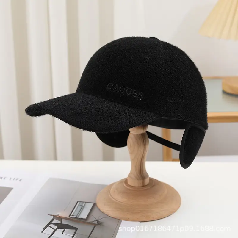 Men Winter Black Velvet Baseball Cap Warm Outdoor - Image 2