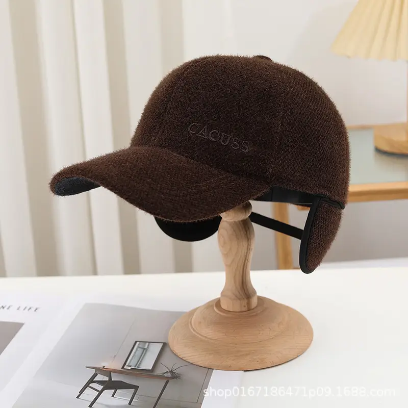 Men Winter Black Velvet Baseball Cap Warm Outdoor - Image 3