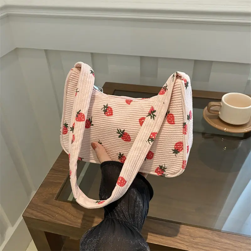 Japanese Style Strawberry Print Shoulder Bag for Girls