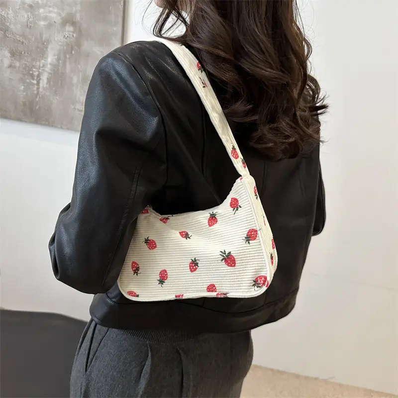 Japanese Style Strawberry Print Shoulder Bag for Girls