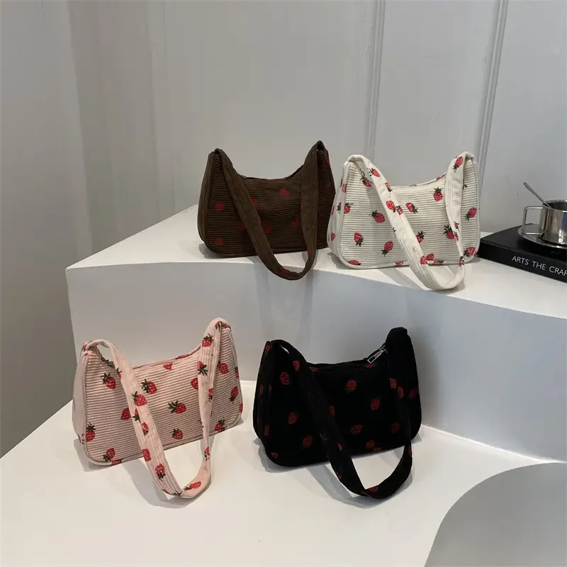 Japanese Style Strawberry Print Shoulder Bag for Girls