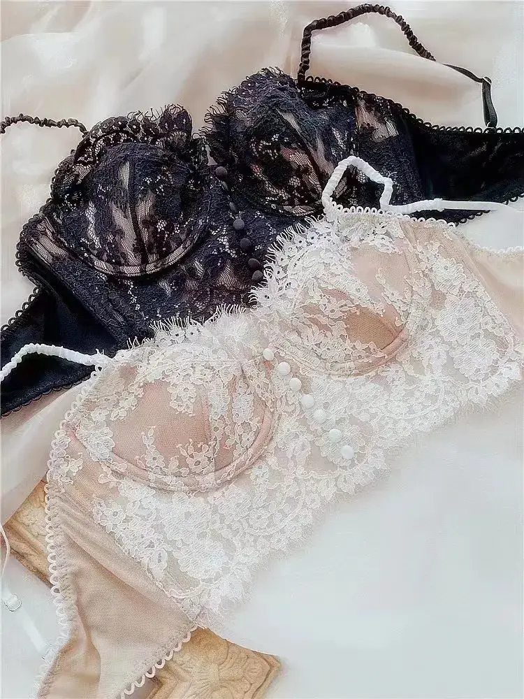 Women's Thin Sling Bra with Lace & Pearl Details — feature 10