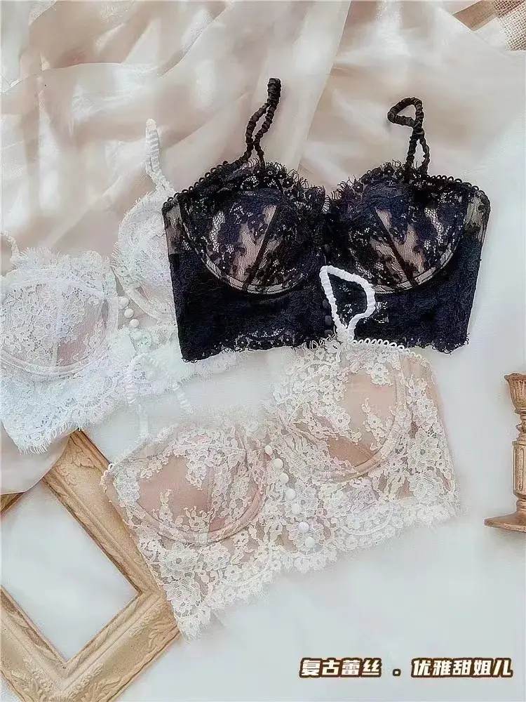 Women's Thin Sling Bra with Lace & Pearl Details — feature 11