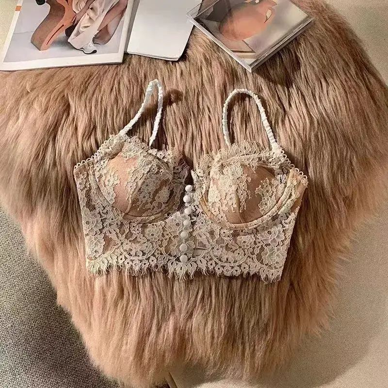 Women's Thin Sling Bra with Lace & Pearl Details — feature 14