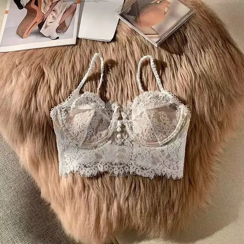 Women's Thin Sling Bra with Lace & Pearl Details - Image 2